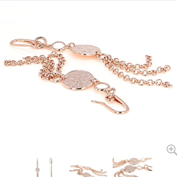 Moda Al Massimo™ 18K Rose Gold Over Bronze Drop Coin Tassels With White Crystal - Picture 2 of 3
